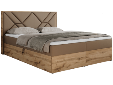 Łóżko kontynentalne GUNAR 140x200 - H4 - brązowy, ekoskóra