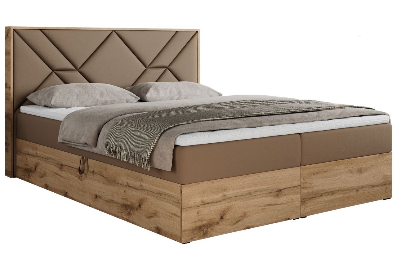 Łóżko kontynentalne GUNAR 160x200 - H4 - brązowy, ekoskóra