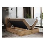 Łóżko kontynentalne GUNAR 200x200 - H4 - brązowy, ekoskóra