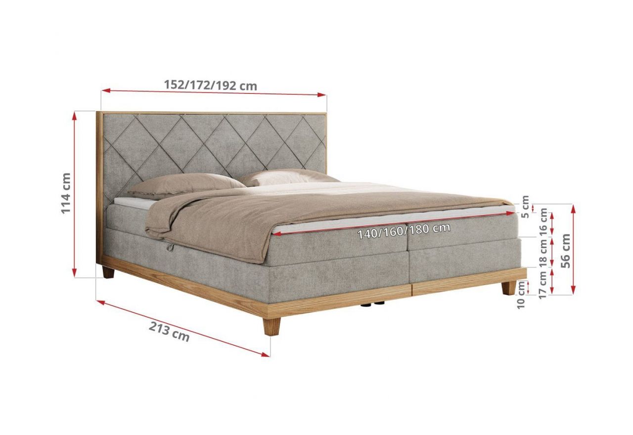 Łóżko kontynentalne CAICOS 160x200 - H3 - jasnoszary, struktura