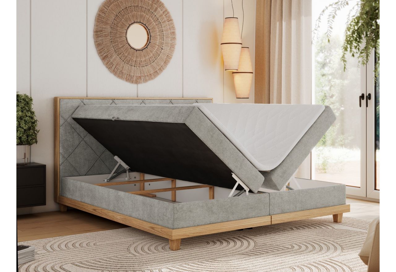 Łóżko kontynentalne CAICOS 140x200 - H4 - jasnoszary, struktura