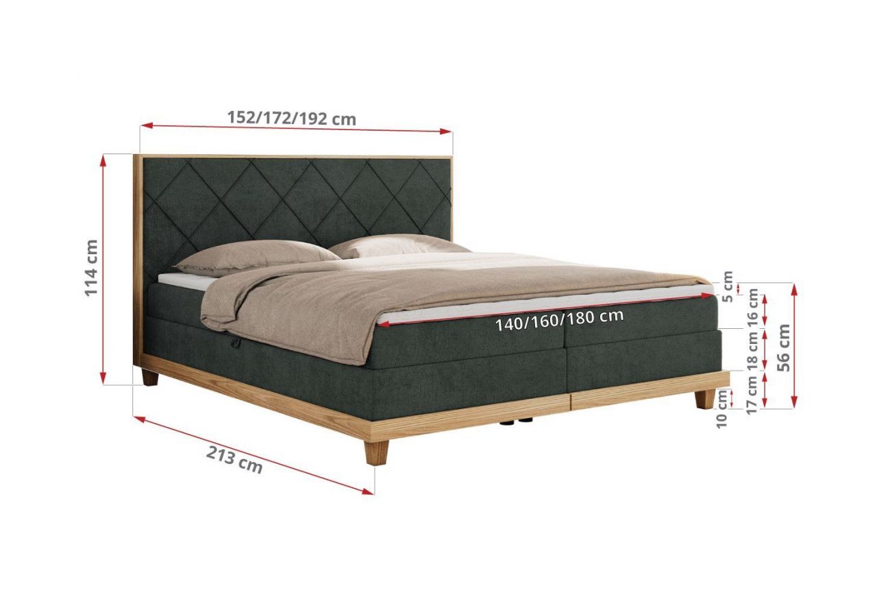 Łóżko kontynentalne CAICOS 180x200 - H4 - ciemnoszary, struktura