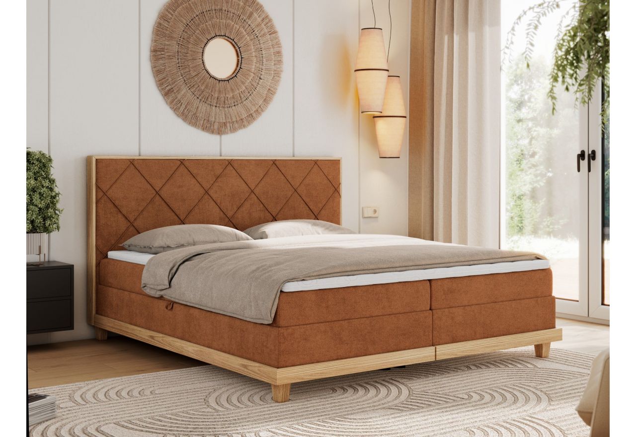 Łóżko kontynentalne CAICOS 140x200 - H3 - pomarańczowy, struktura