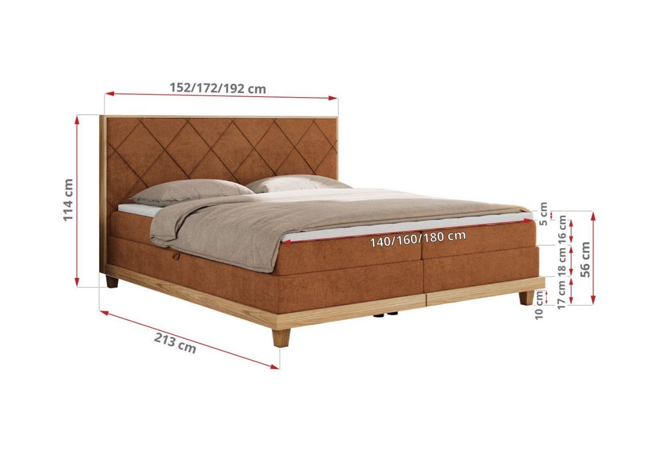 Łóżko kontynentalne CAICOS 140x200 - H4 - pomarańczowy, struktura