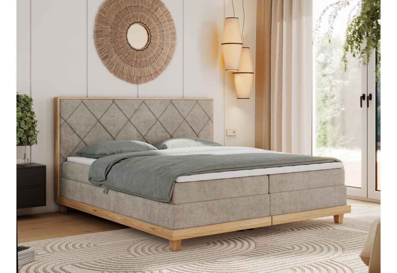 Łóżko kontynentalne CAICOS 160x200 - H4 - beżowy, struktura