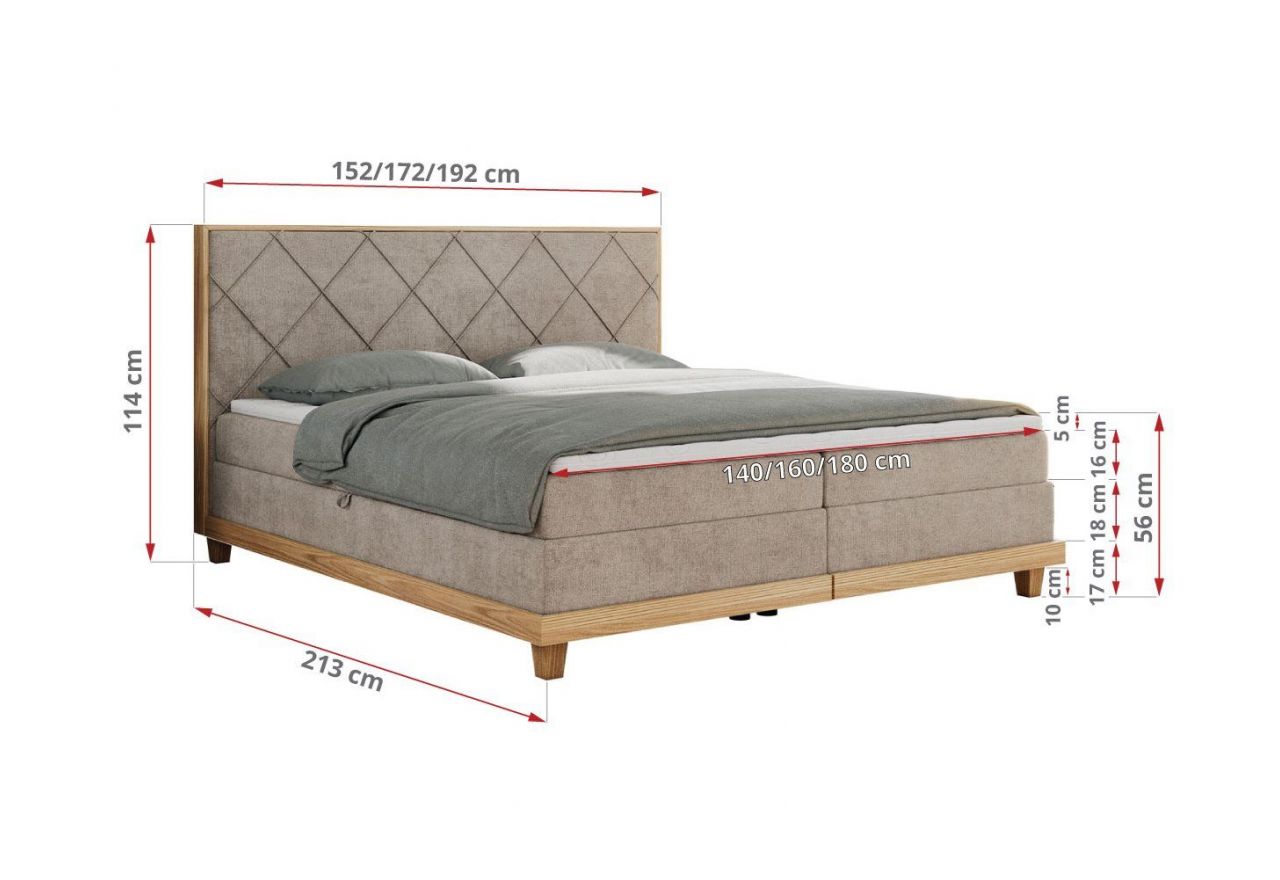 Łóżko kontynentalne CAICOS 160x200 - H4 - beżowy, struktura