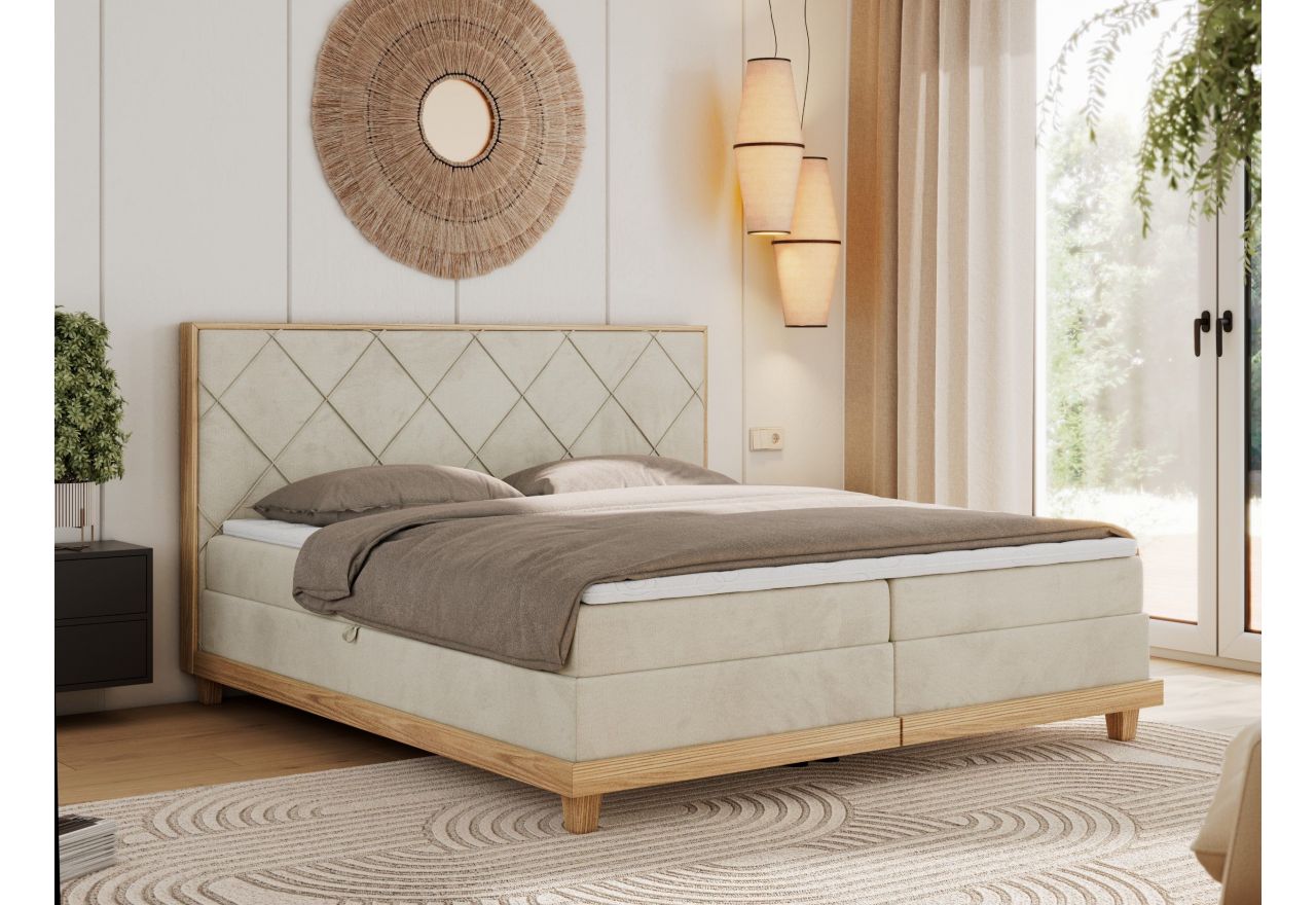 Łóżko kontynentalne CAICOS 140x200 - H3 - beżowy, welwet