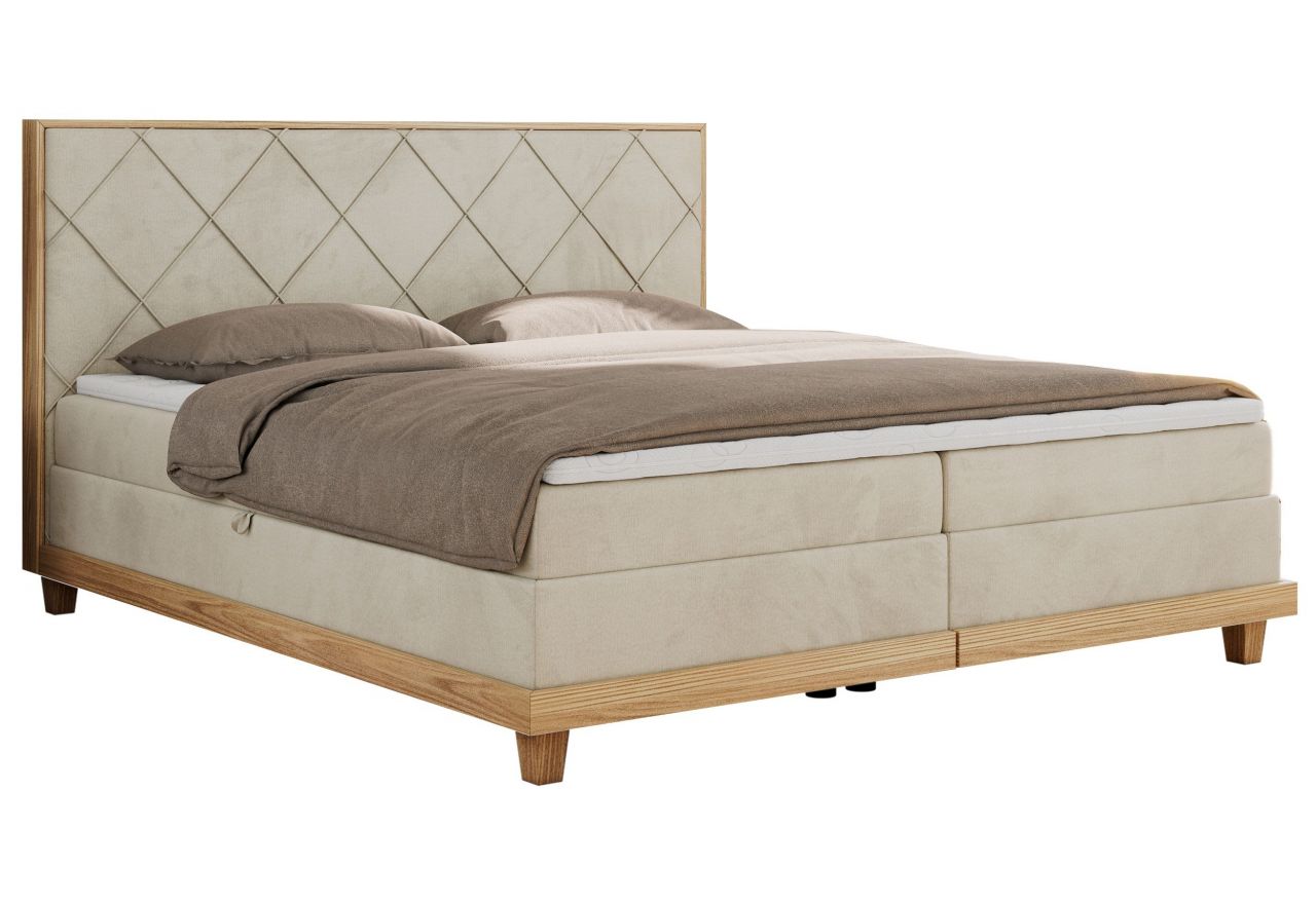 Łóżko kontynentalne CAICOS 140x200 - H3 - beżowy, welwet