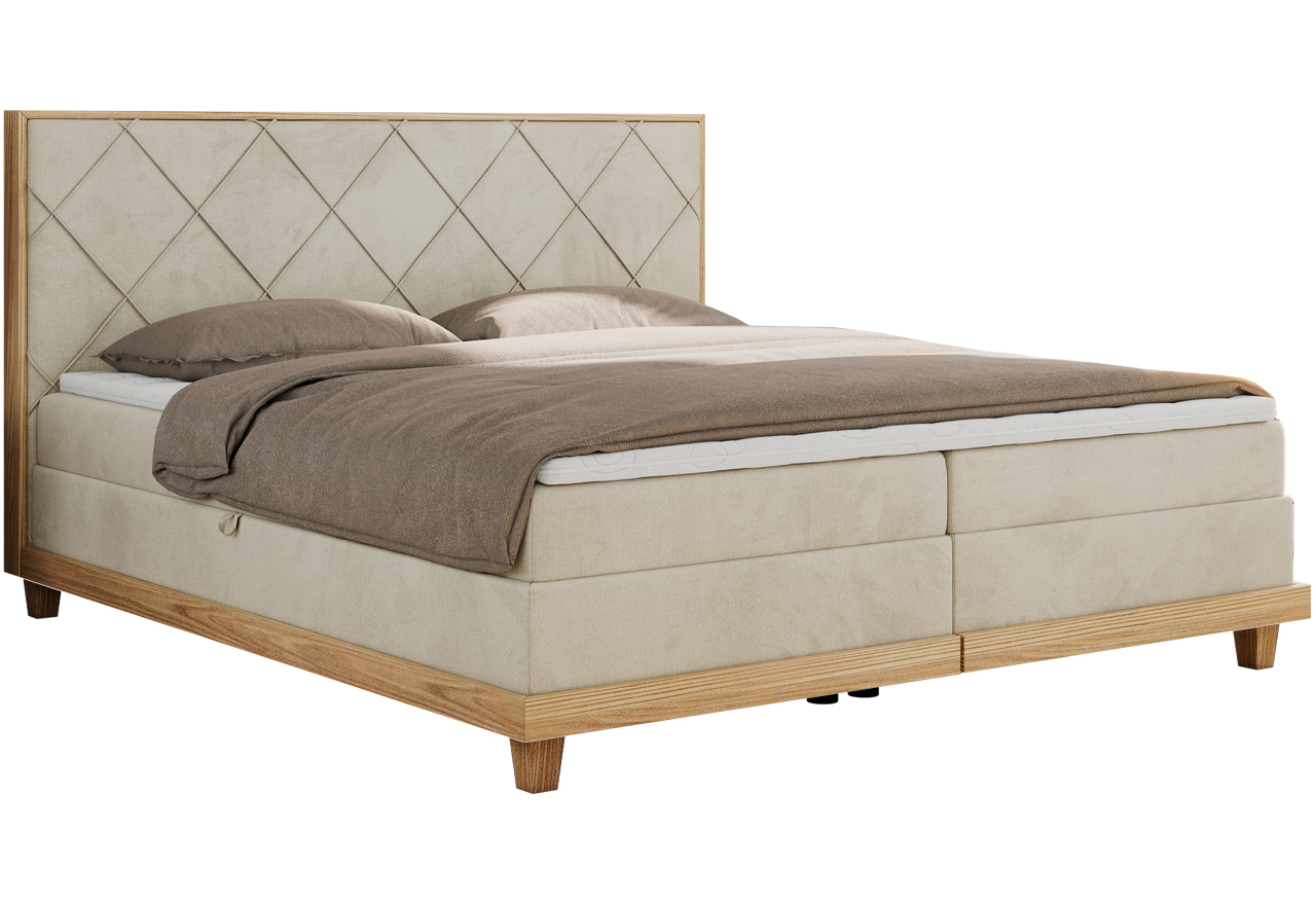 Łóżko kontynentalne CAICOS 160x200 - H3 - beżowy, welwet