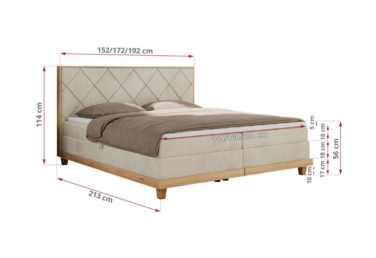 Łóżko kontynentalne CAICOS 180x200 - H3 - beżowy, welwet