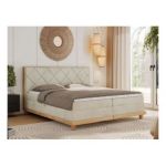 Łóżko kontynentalne CAICOS 140x200 - H4 - beżowy, welwet