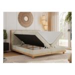 Łóżko kontynentalne CAICOS 140x200 - H4 - beżowy, welwet