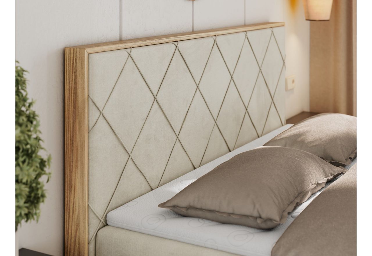 Łóżko kontynentalne CAICOS 140x200 - H4 - beżowy, welwet