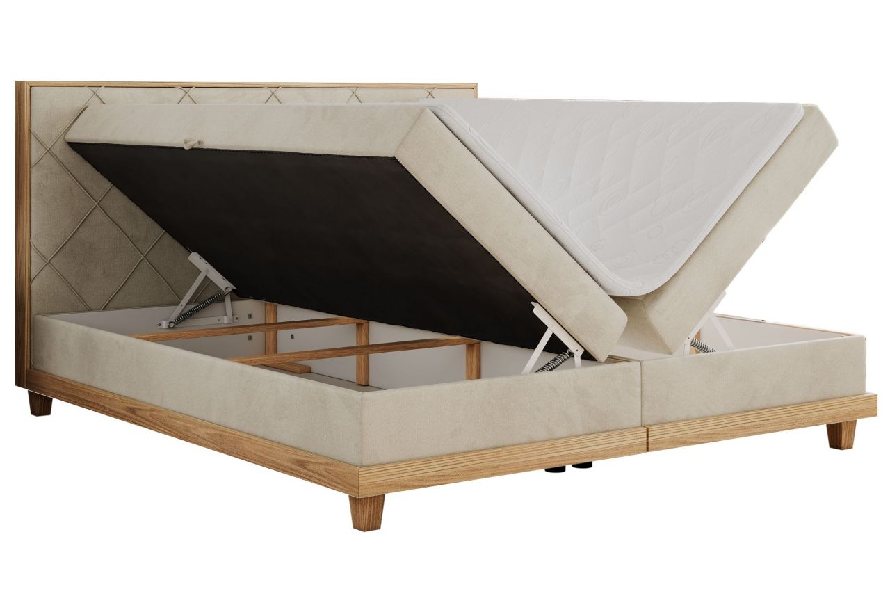 Łóżko kontynentalne CAICOS 140x200 - H4 - beżowy, welwet