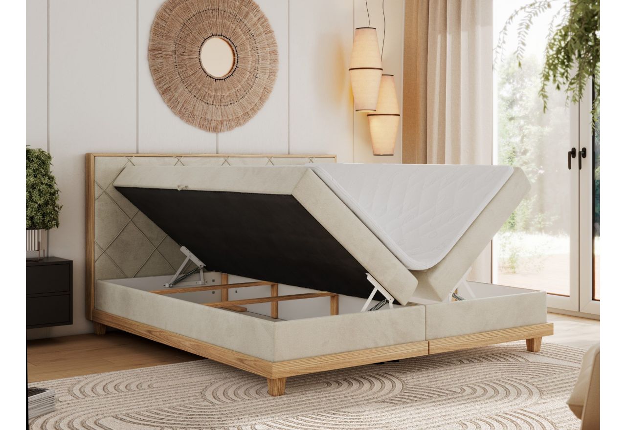 Łóżko kontynentalne CAICOS 180x200 - H4 - beżowy, welwet