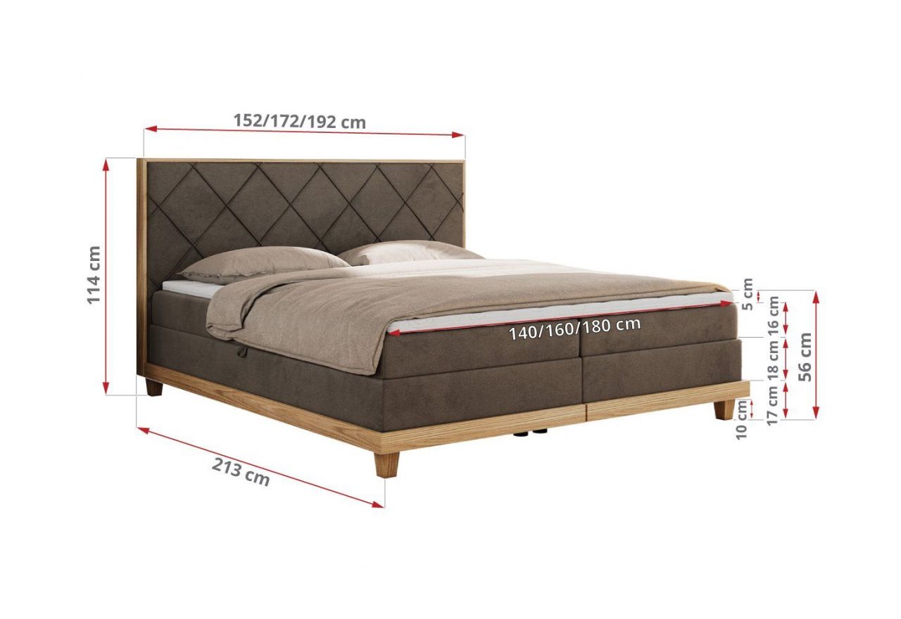 Łóżko kontynentalne CAICOS 140x200 - H3 - brązowy, welwet