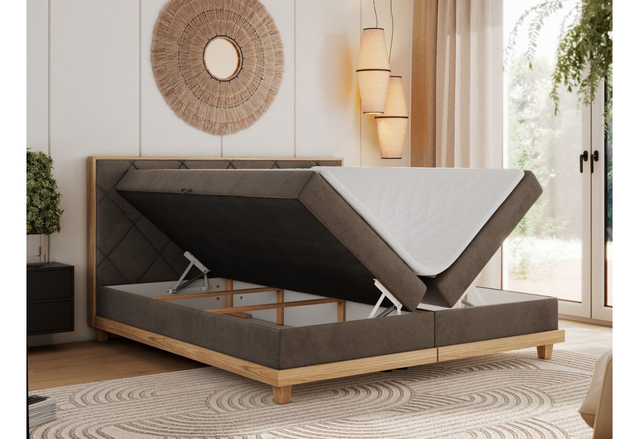 Łóżko kontynentalne CAICOS 140x200 - H3 - brązowy, welwet