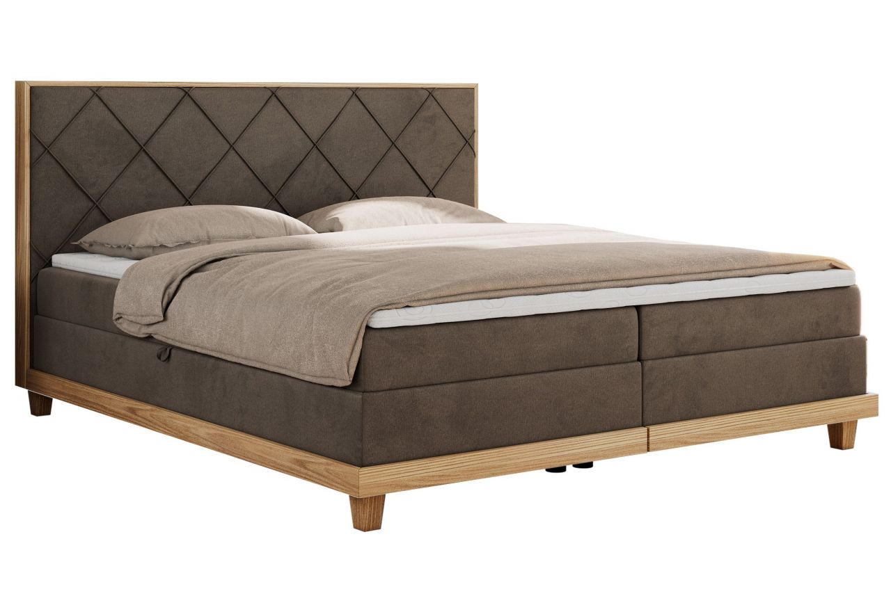 Łóżko kontynentalne CAICOS 160x200 - H3 - brązowy, welwet