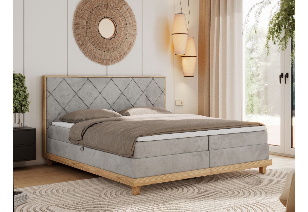 Łóżko kontynentalne CAICOS 140x200 - H3 - jasnoszary, welwet