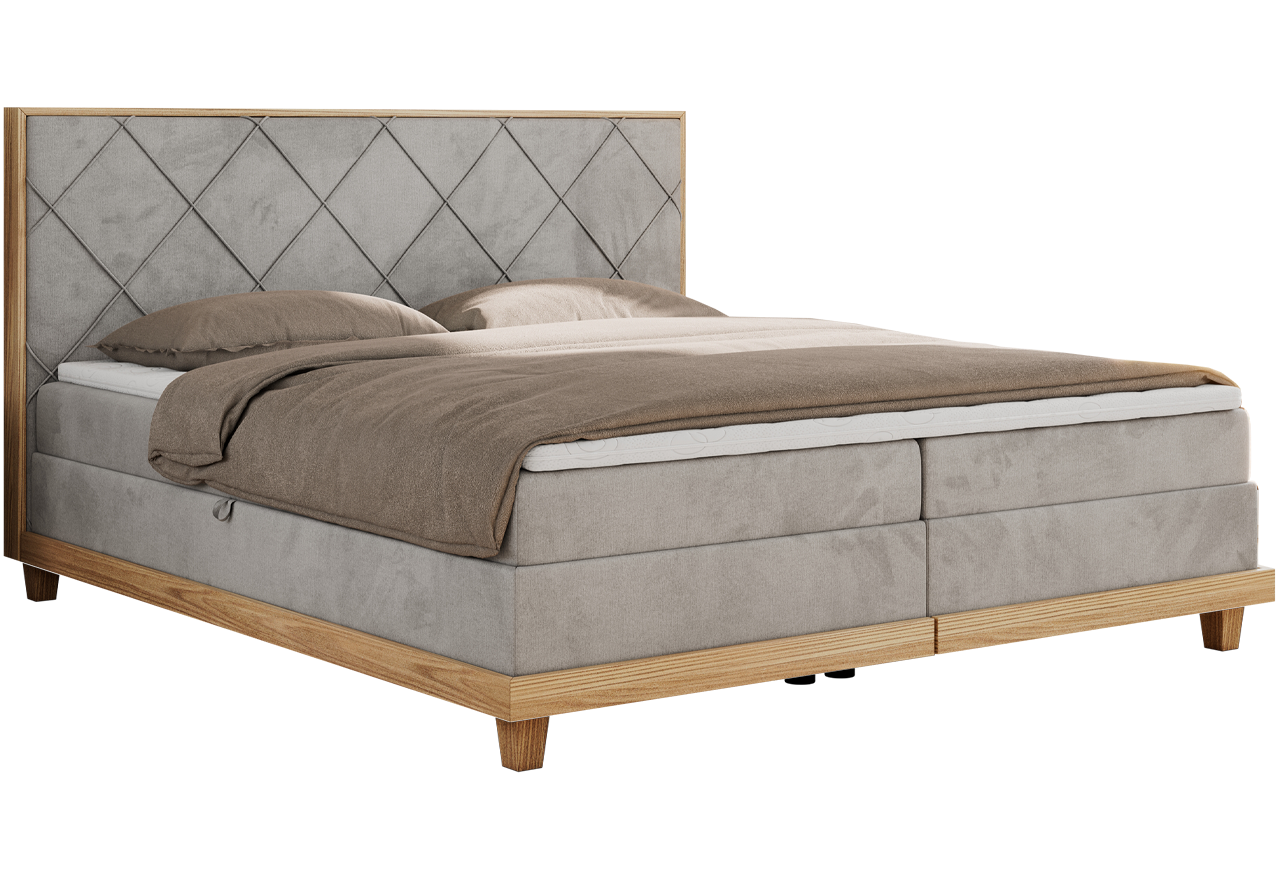 Łóżko kontynentalne CAICOS 140x200 - H3 - jasnoszary, welwet