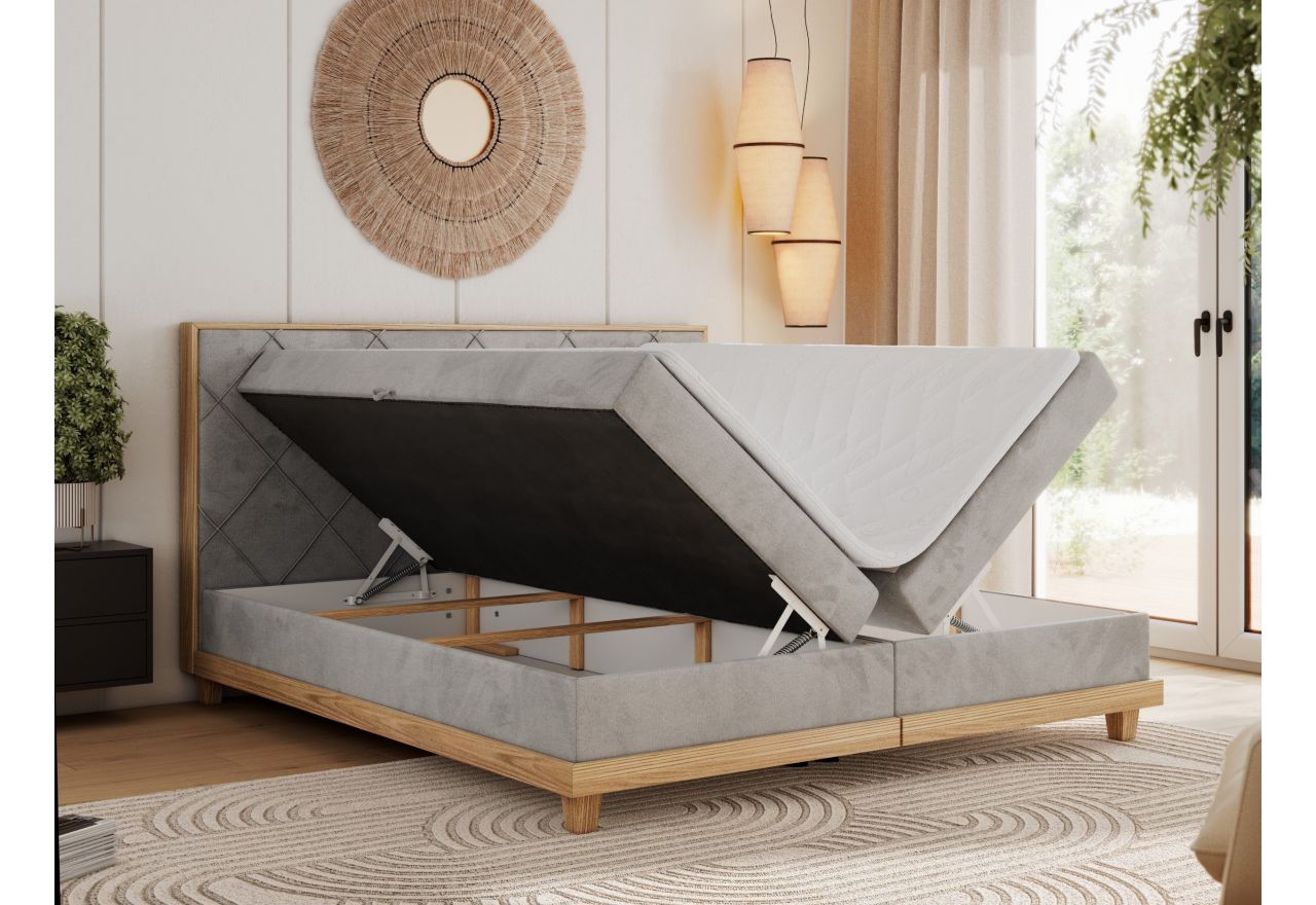 Łóżko kontynentalne CAICOS 140x200 - H3 - jasnoszary, welwet