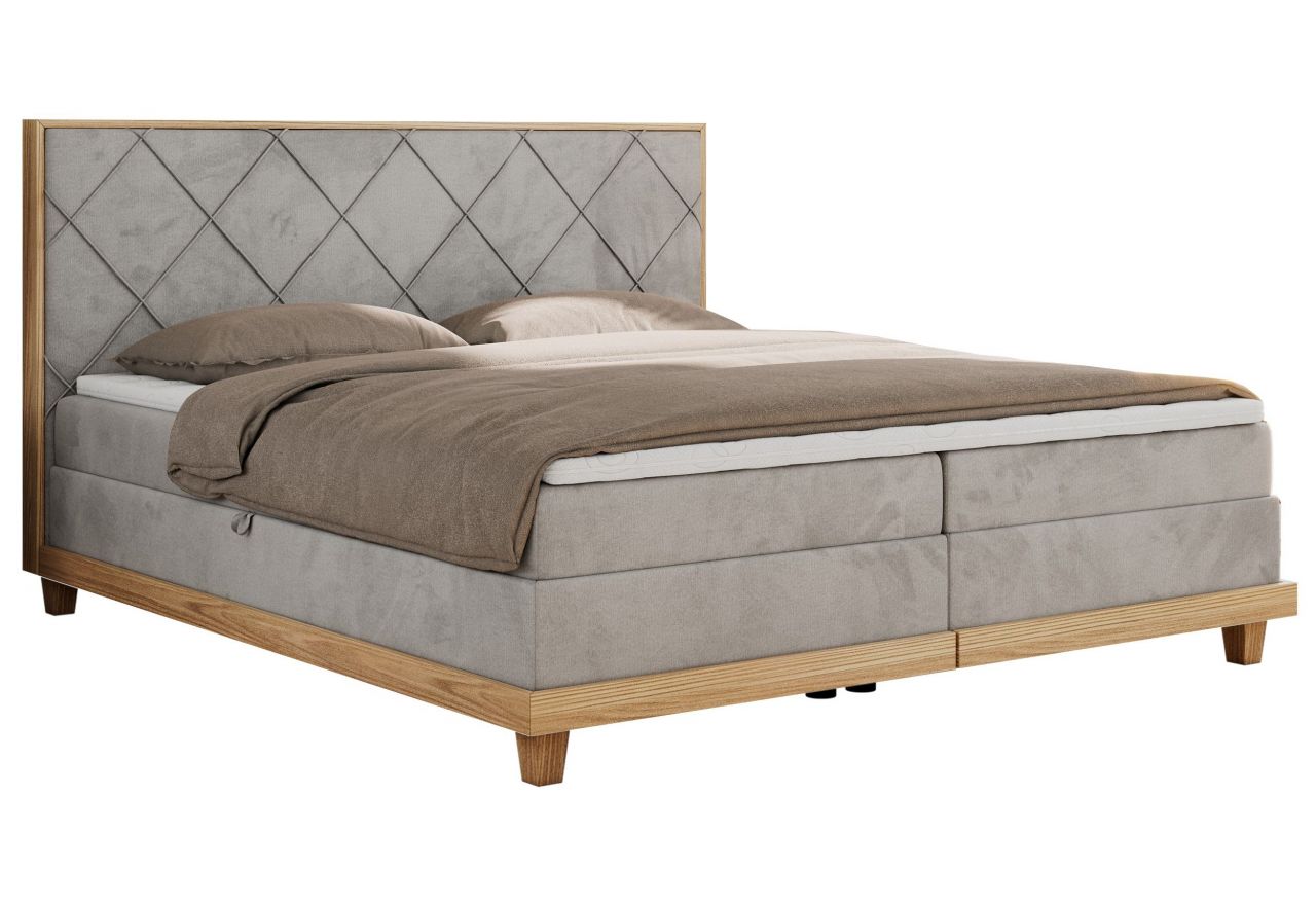 Łóżko kontynentalne CAICOS 140x200 - H3 - jasnoszary, welwet