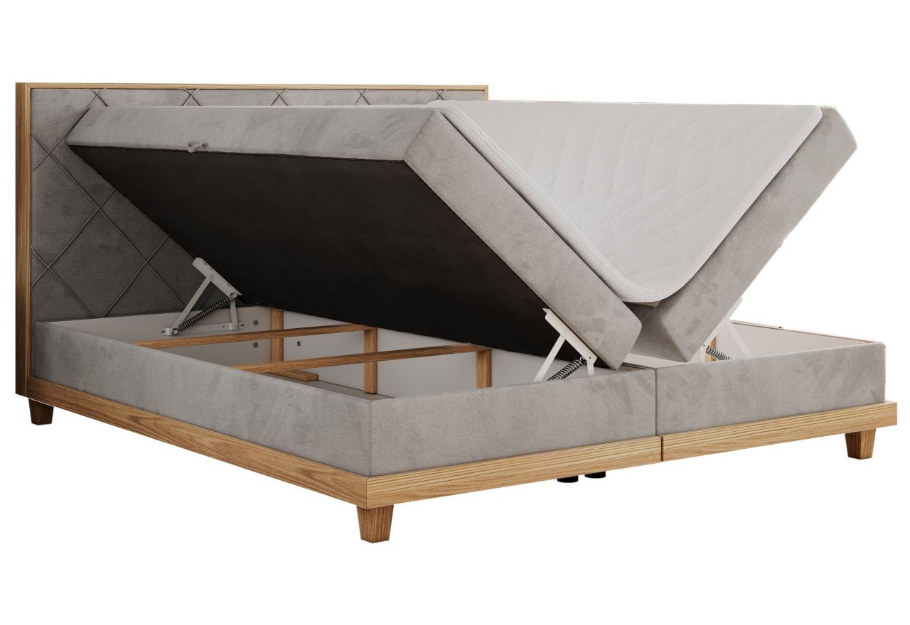 Łóżko kontynentalne CAICOS 180x200 - H4 - jasnoszary, welwet