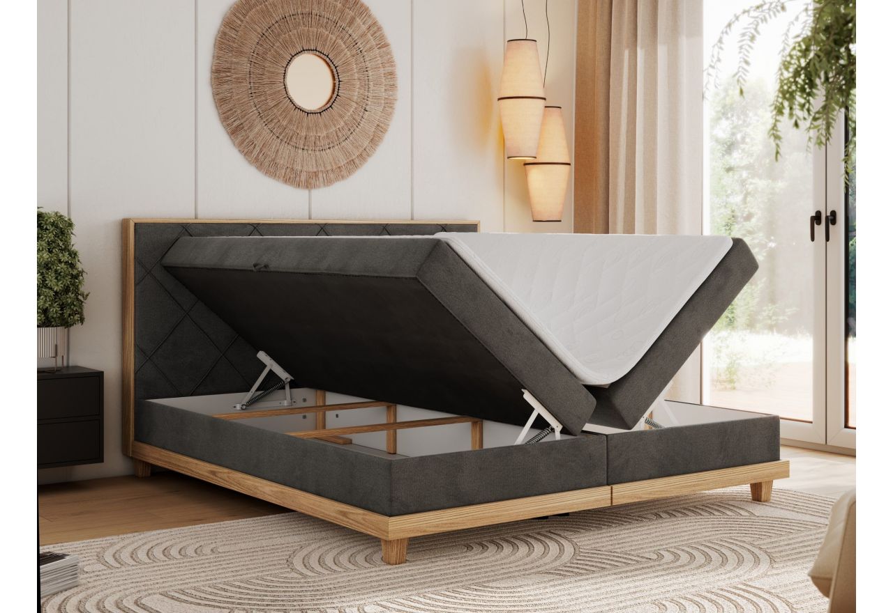 Łóżko kontynentalne CAICOS 140x200 - H3 - ciemnoszary, welwet