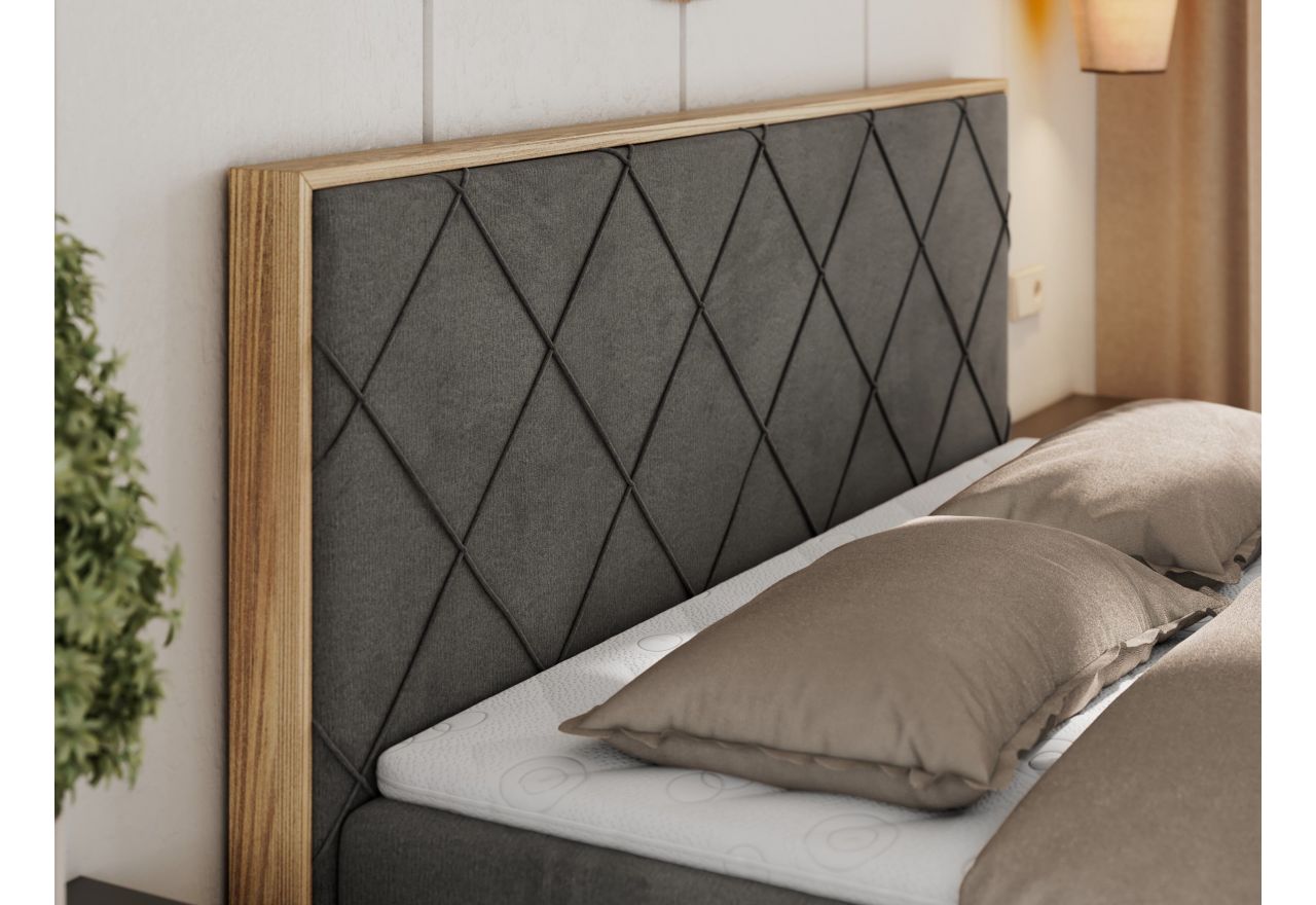 Łóżko kontynentalne CAICOS 140x200 - H3 - ciemnoszary, welwet