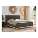 Łóżko kontynentalne CAICOS 140x200 - H4 - ciemnoszary, welwet