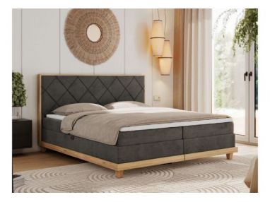 Łóżko kontynentalne CAICOS 180x200 - H4 - ciemnoszary, welwet