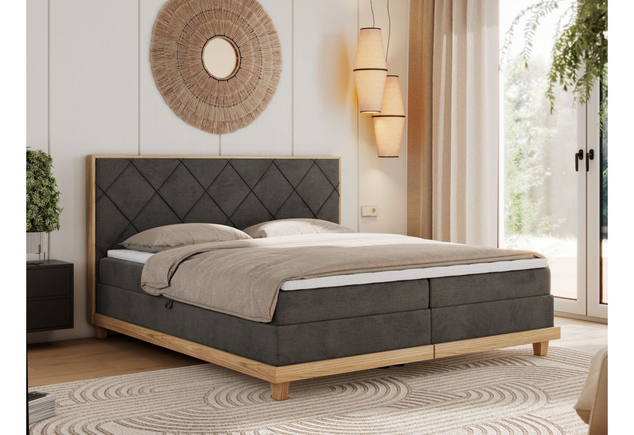 Łóżko kontynentalne CAICOS 180x200 - H4 - ciemnoszary, welwet