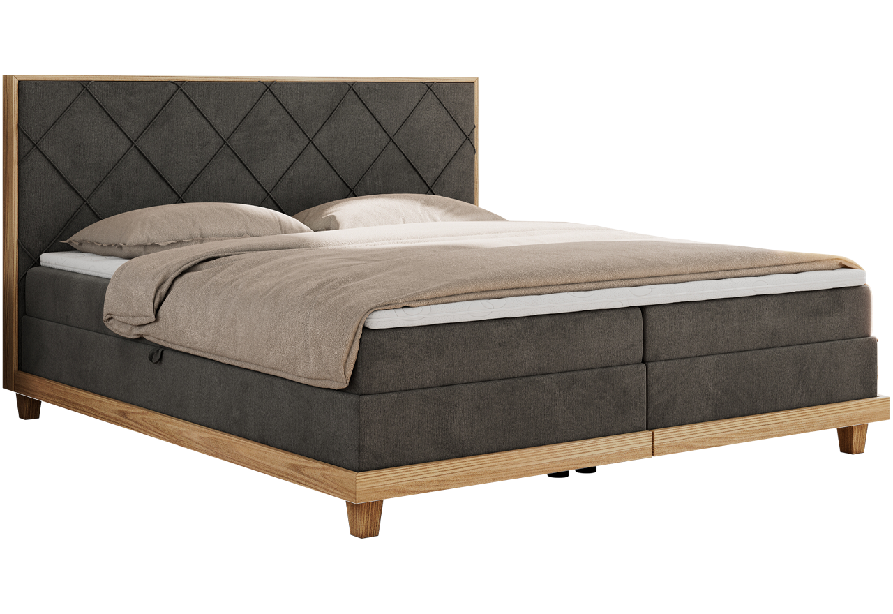 Łóżko kontynentalne CAICOS 180x200 - H4 - ciemnoszary, welwet