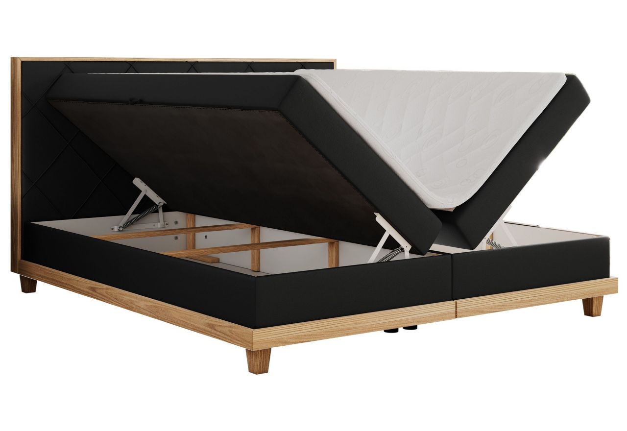 Łóżko kontynentalne CAICOS 160x200 - H3 - czarny, ekoskóra