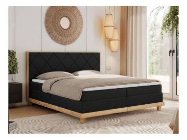 Łóżko kontynentalne CAICOS 160x200 - H4 - czarny, ekoskóra