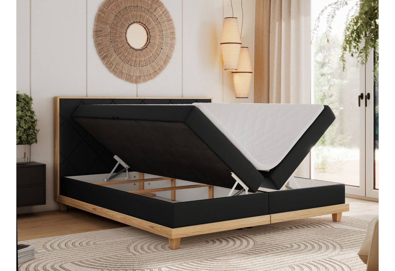 Łóżko kontynentalne CAICOS 180x200 - H4 - czarny, ekoskóra