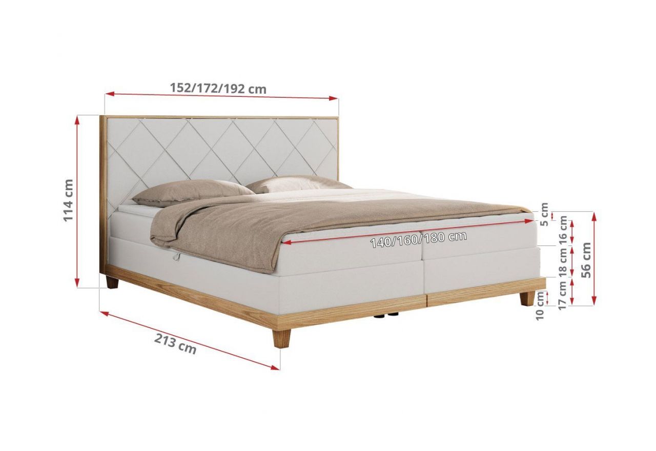 Łóżko kontynentalne CAICOS 140x200 - H3 - biały, ekoskóra