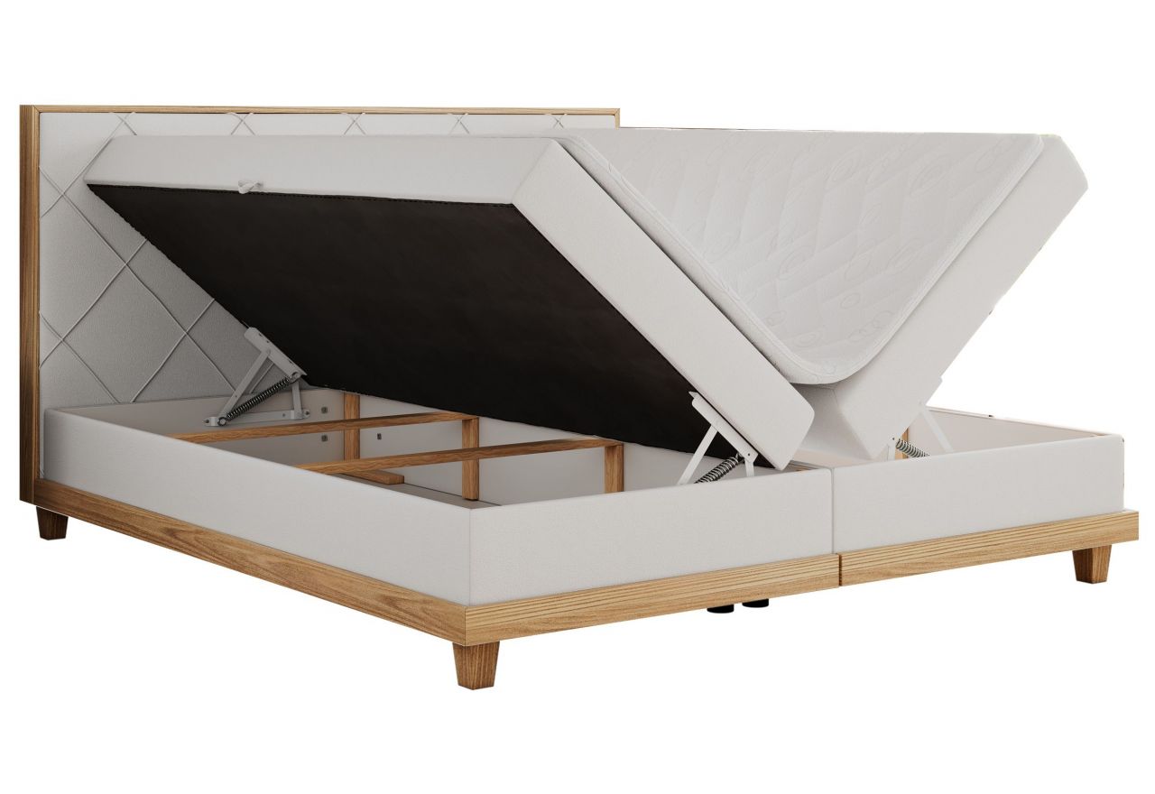 Łóżko kontynentalne CAICOS 140x200 - H3 - biały, ekoskóra