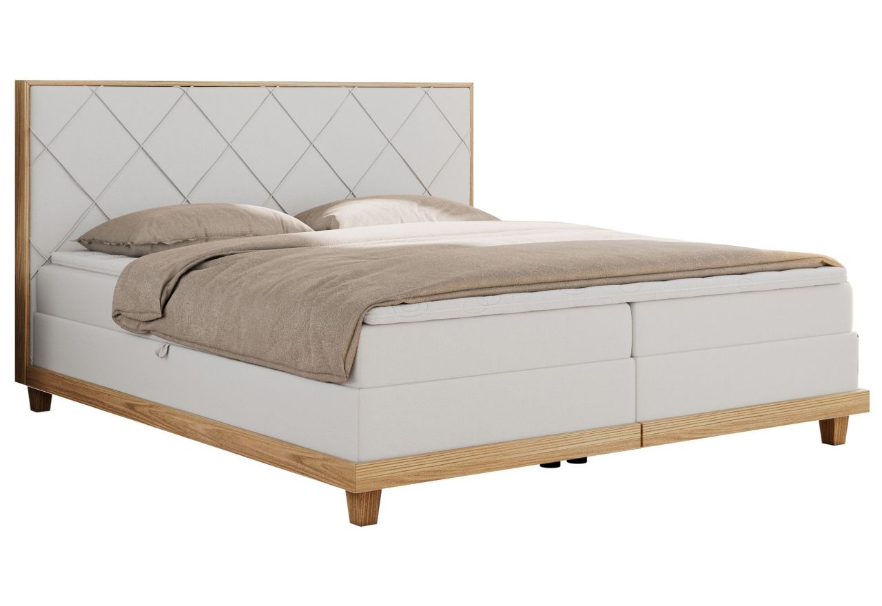 Łóżko kontynentalne CAICOS 160x200 - H3 - biały, ekoskóra