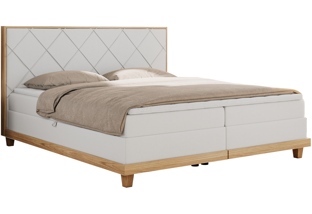 Łóżko kontynentalne CAICOS 180x200 - H3 - biały, ekoskóra