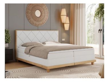 Łóżko kontynentalne CAICOS 140x200 - H4 - biały, ekoskóra