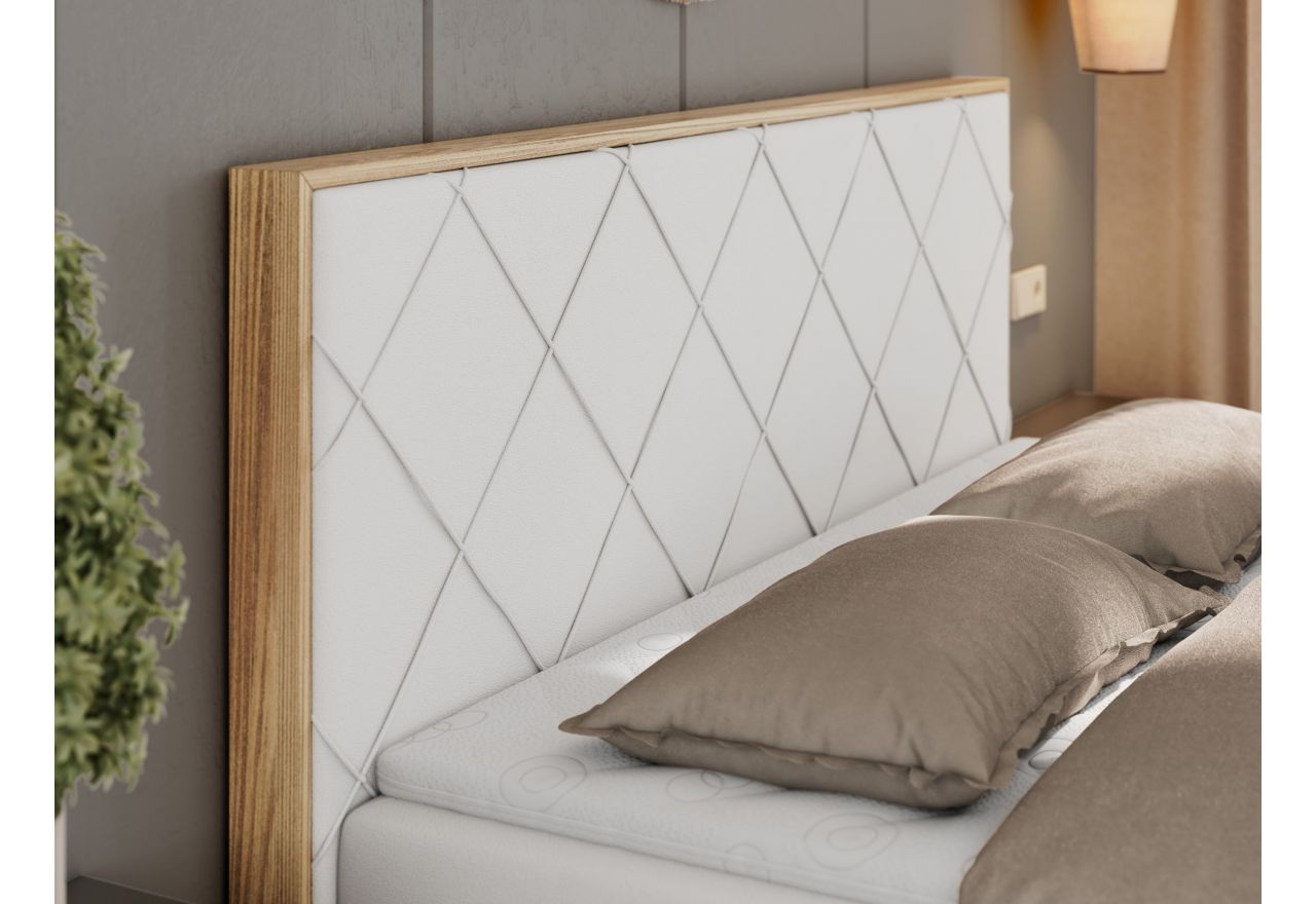 Łóżko kontynentalne CAICOS 140x200 - H4 - biały, ekoskóra