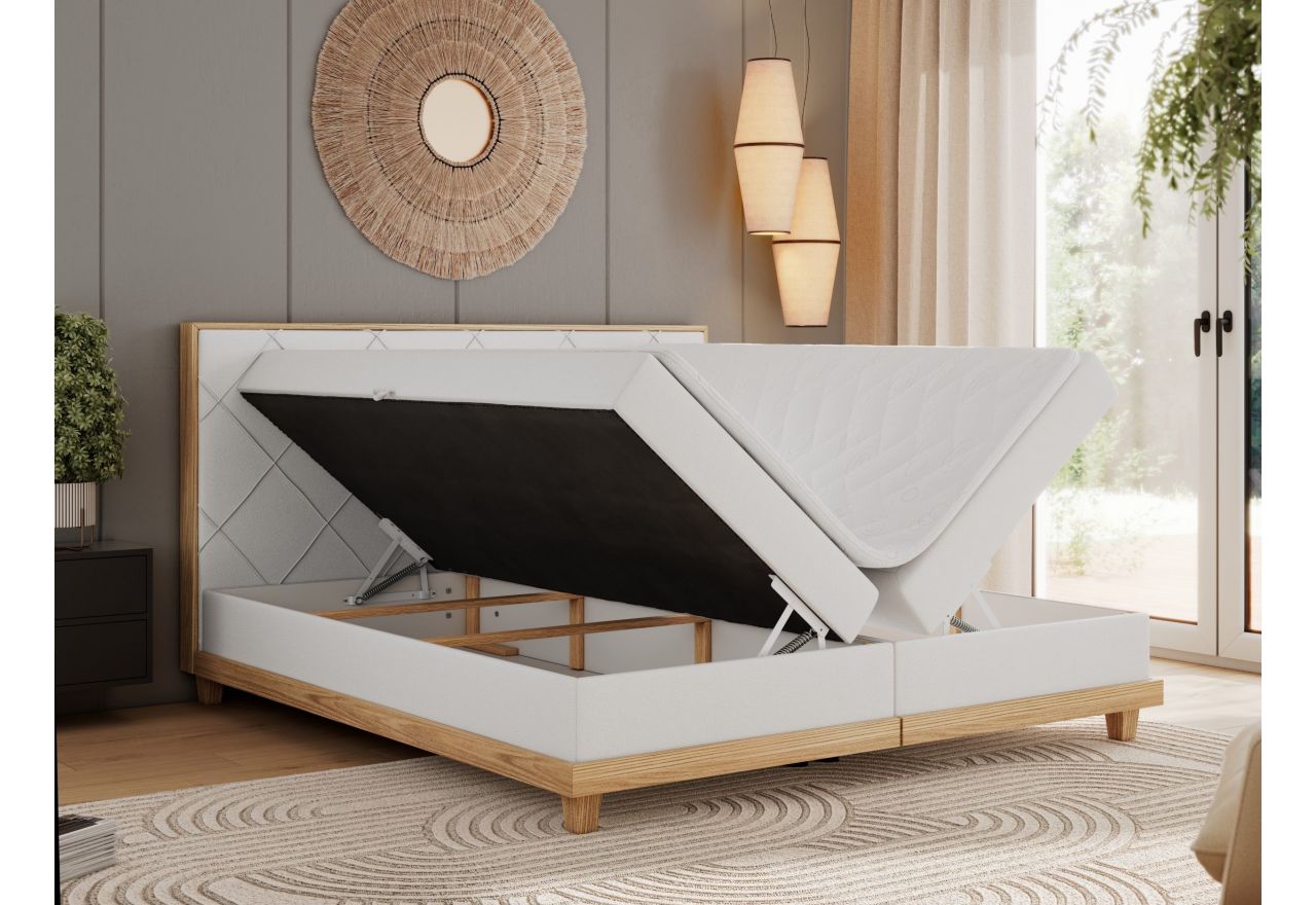 Łóżko kontynentalne CAICOS 160x200 - H4 - biały, ekoskóra