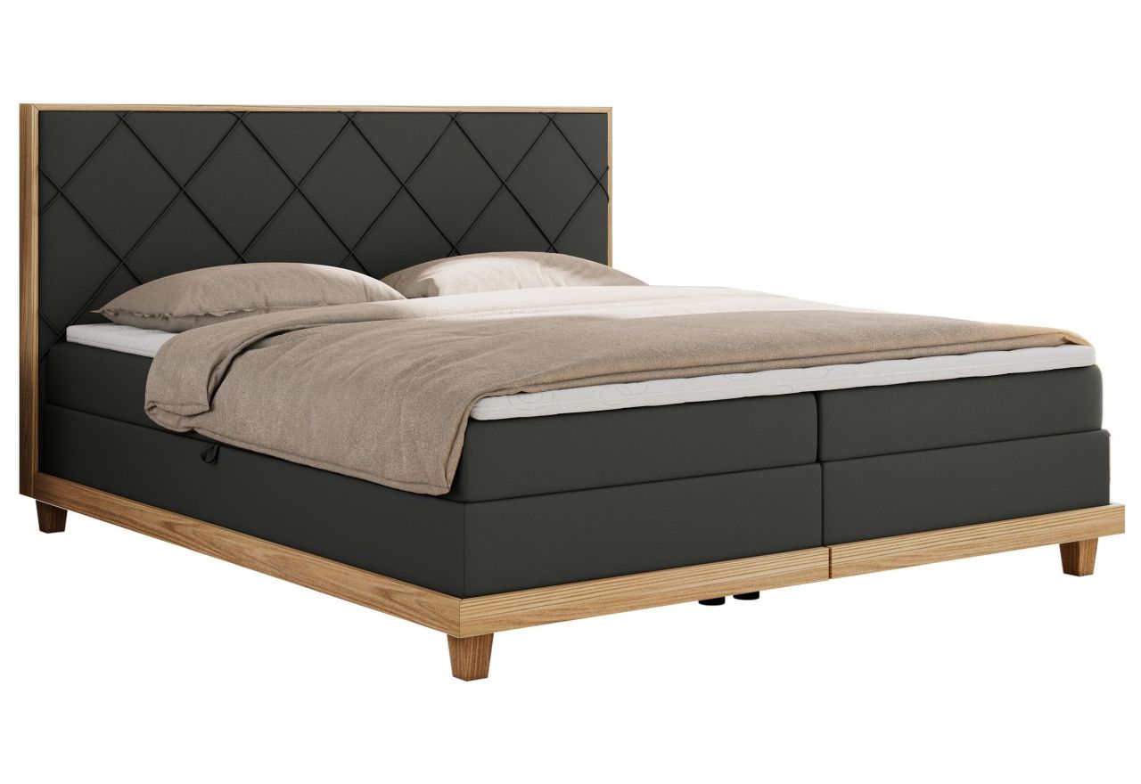 Łóżko kontynentalne CAICOS 180x200 - H3 - szary, ekoskóra