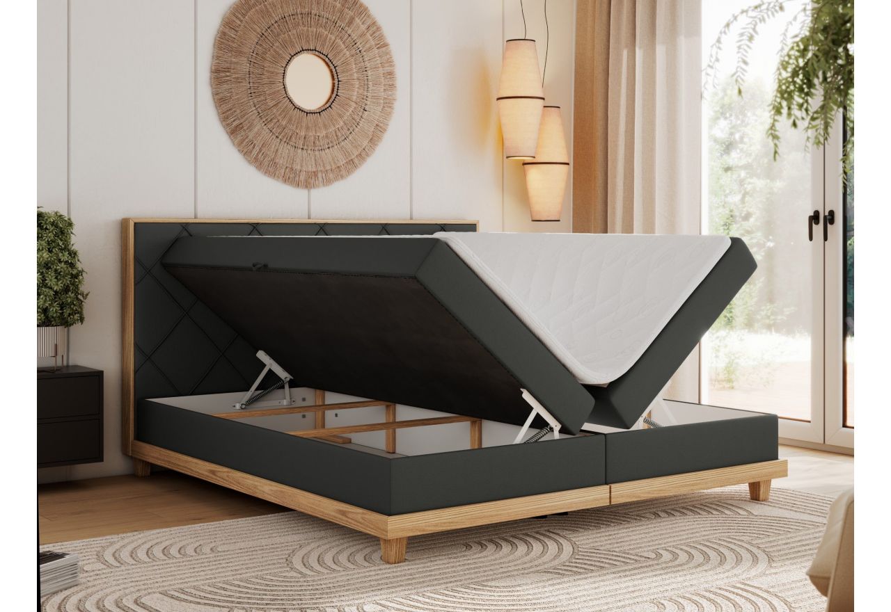 Łóżko kontynentalne CAICOS 160x200 - H4 - szary, ekoskóra