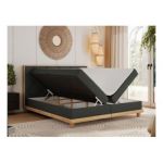 Łóżko kontynentalne CAICOS 160x200 - H4 - szary, ekoskóra