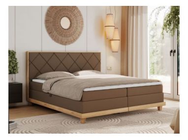 Łóżko kontynentalne CAICOS 160x200 - H3 - brązowy, ekoskóra