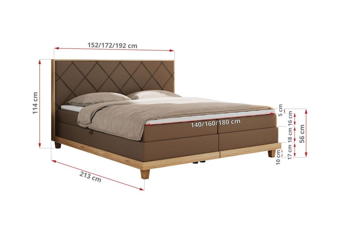 Łóżko kontynentalne CAICOS 160x200 - H3 - brązowy, ekoskóra