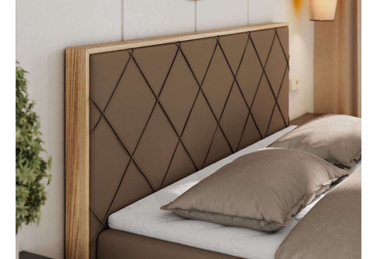 Łóżko kontynentalne CAICOS 160x200 - H3 - brązowy, ekoskóra