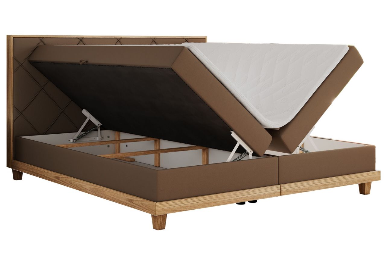 Łóżko kontynentalne CAICOS 160x200 - H3 - brązowy, ekoskóra